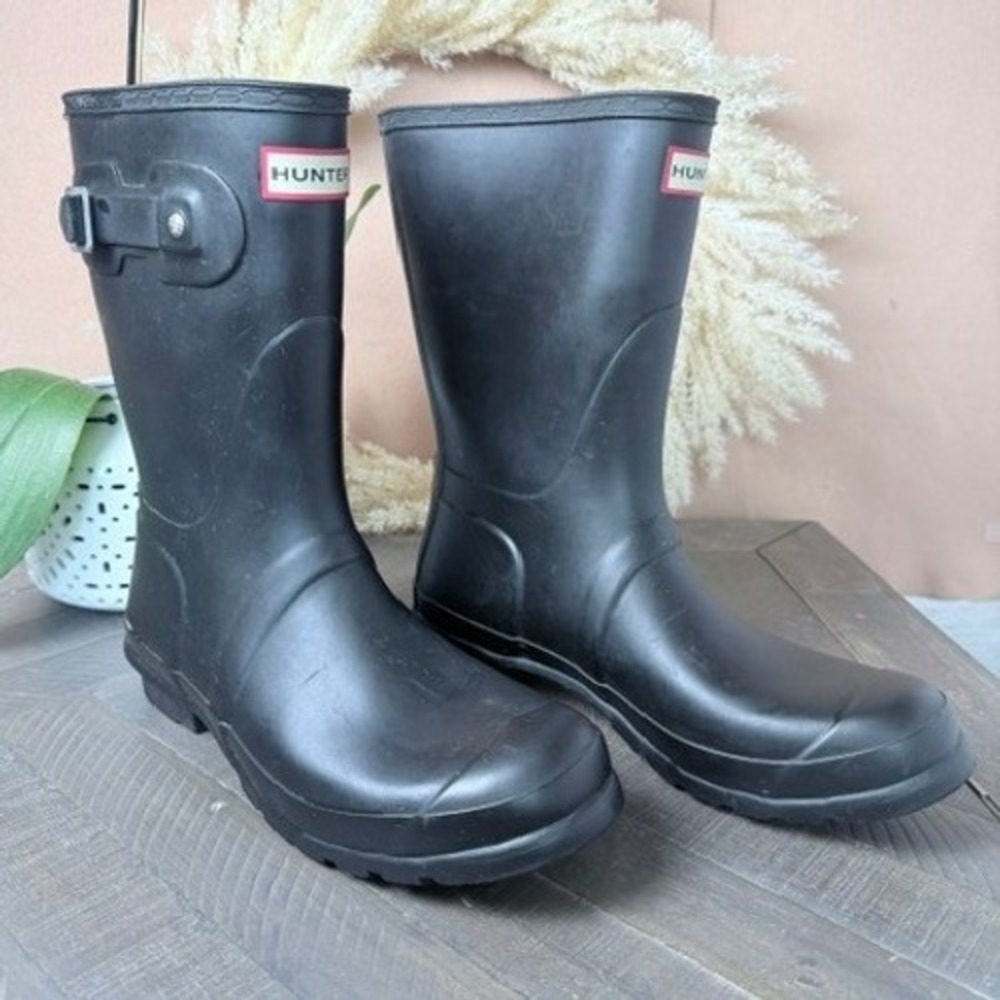 Hunter Original Short Rain Boots Womens 10 Black Rubber Buckle Waterproof